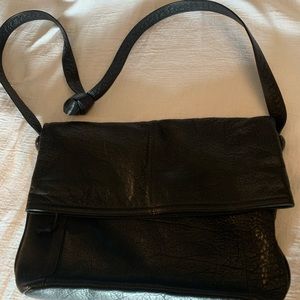 COPY - Carlos Falchi Buffalo black leather shoulder bag in EUC